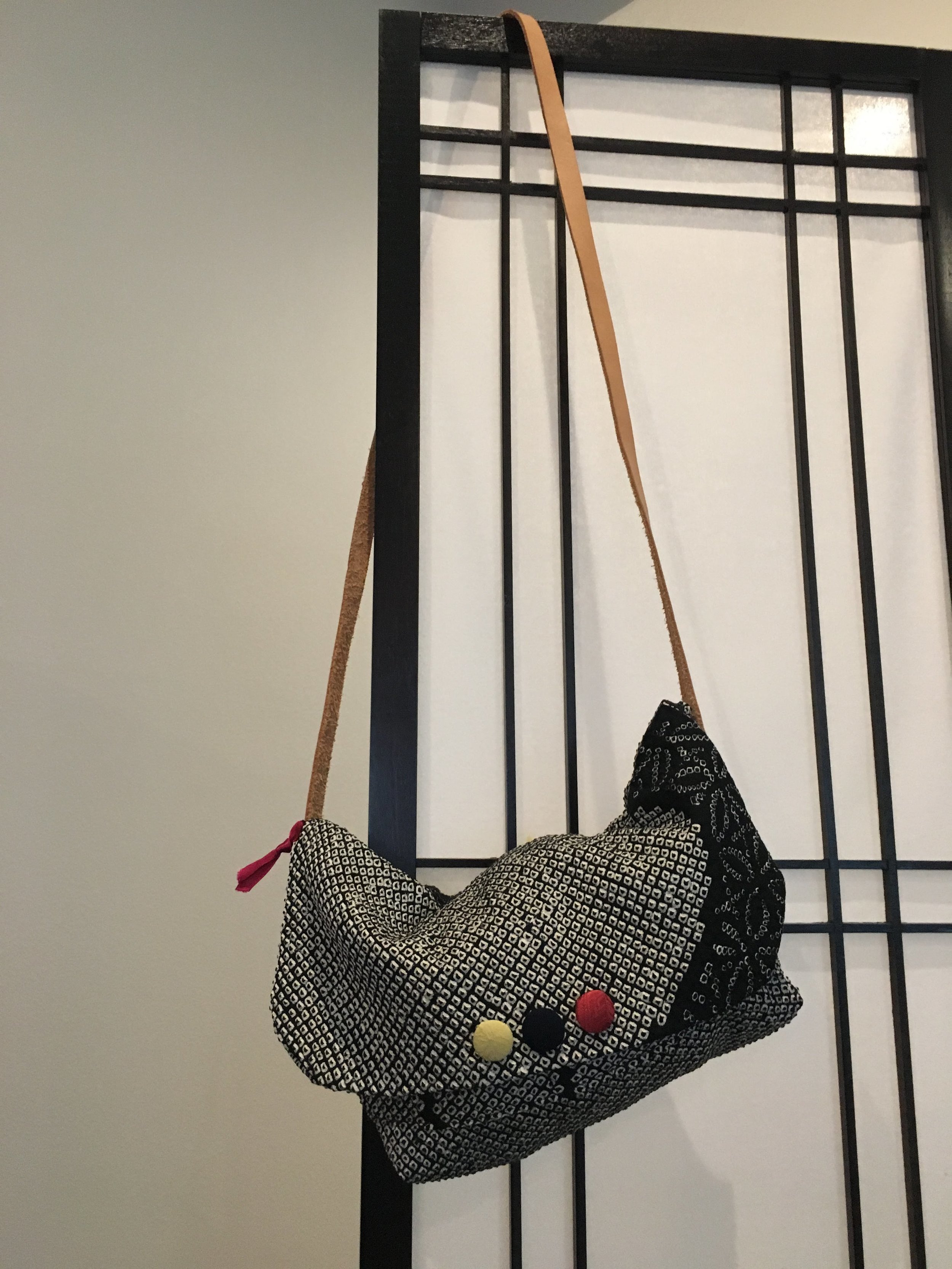Vintage Shibori Kimono remake bag with a leather strap