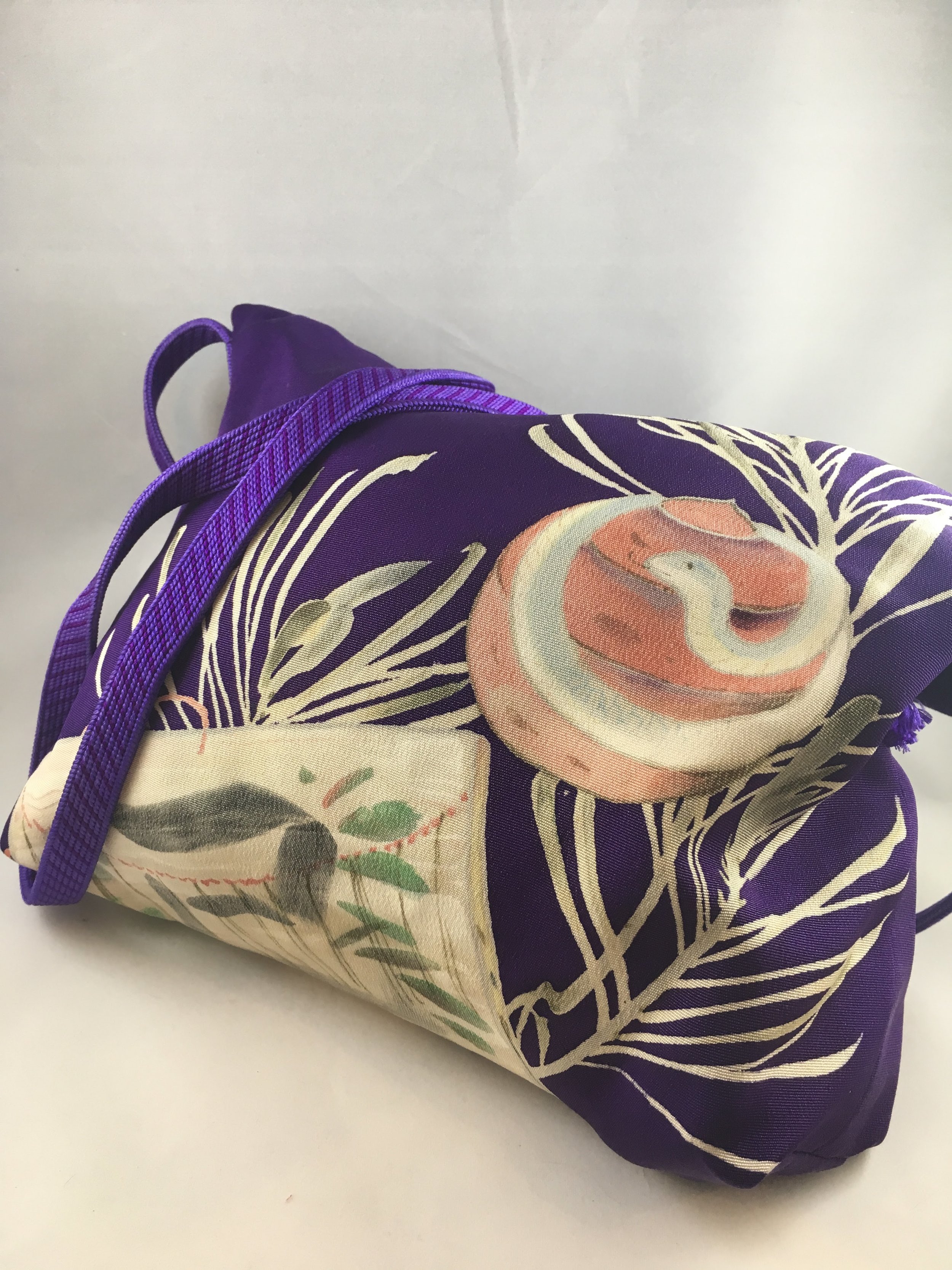 Vintage Silk Kimono remake bag with a Obijime strap