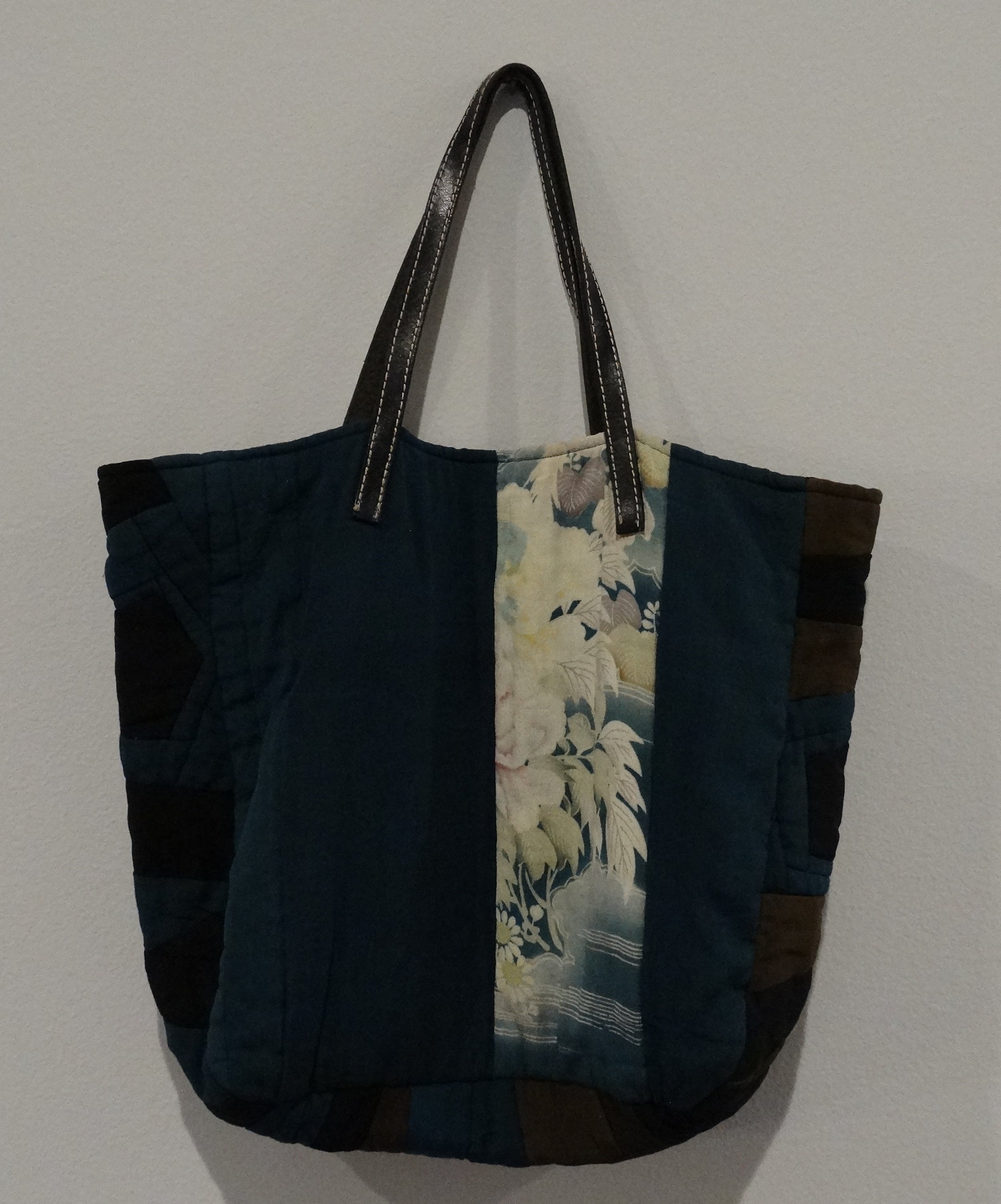 Vintage Kimono Remake Tote with leather handles