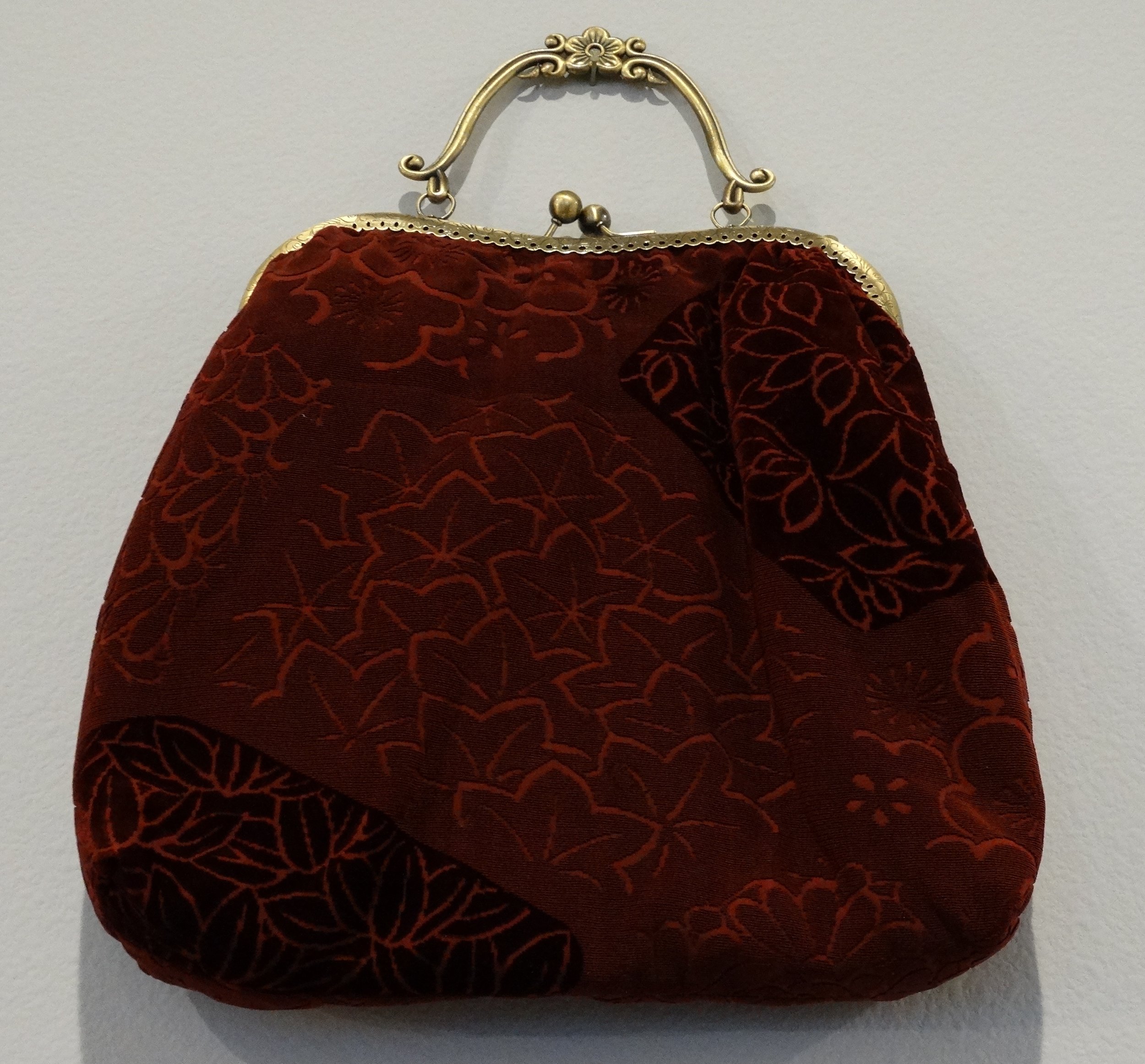 Vintage Japanese Fabric Remake Gamaguchi Bag with Brass Handle