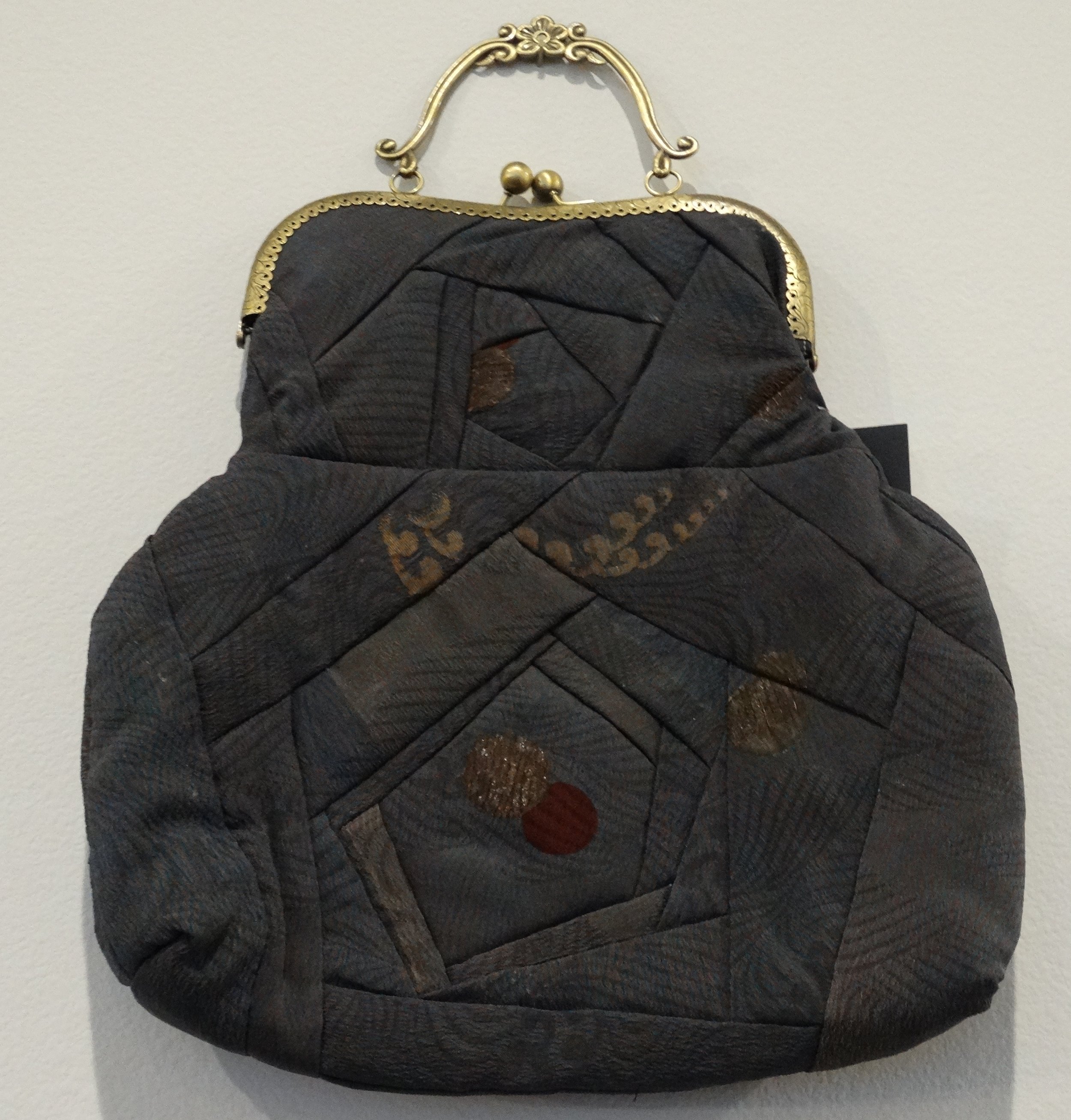Vintage Silk Kimono Remake Gamaguchi Bag with Brass Handle