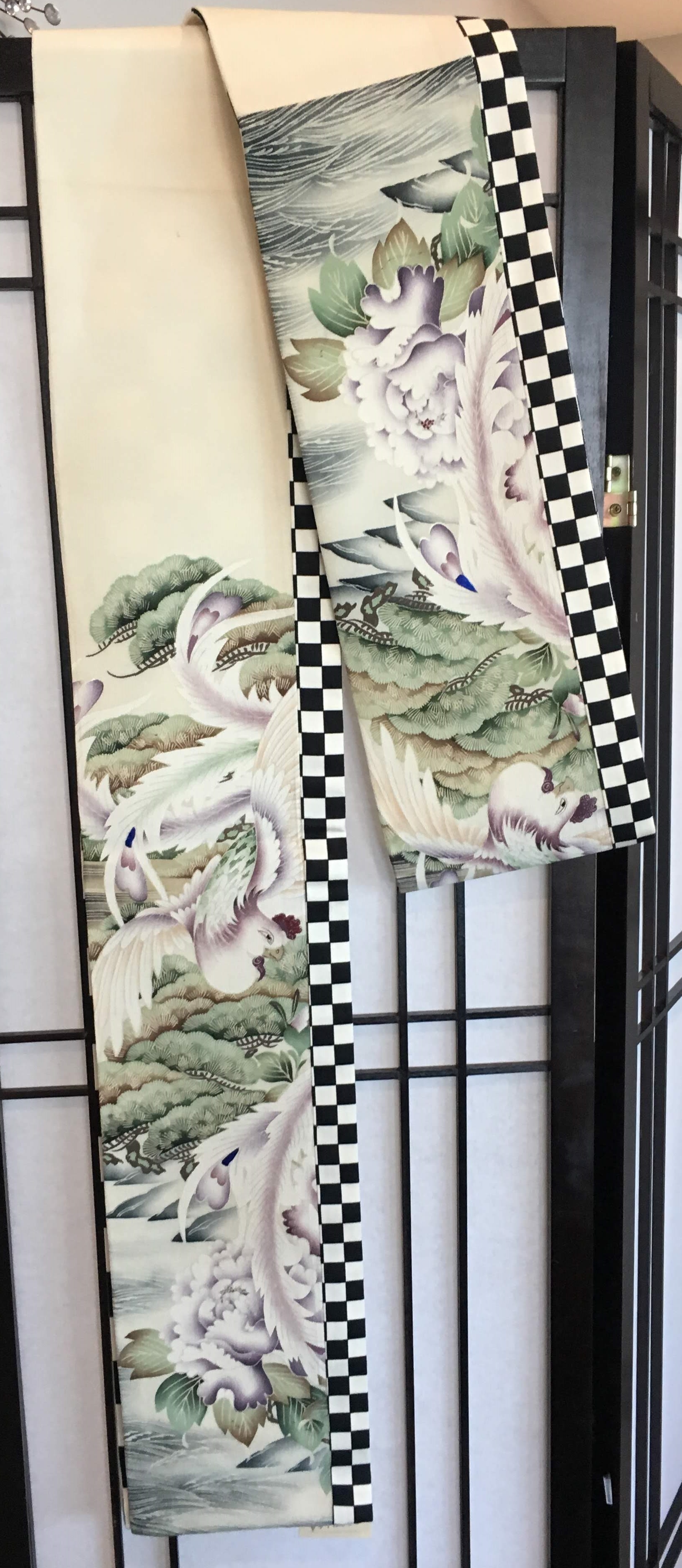 Hanhaba Obi / Half Width Obi – For Yukata (Black 市松 Checkers )