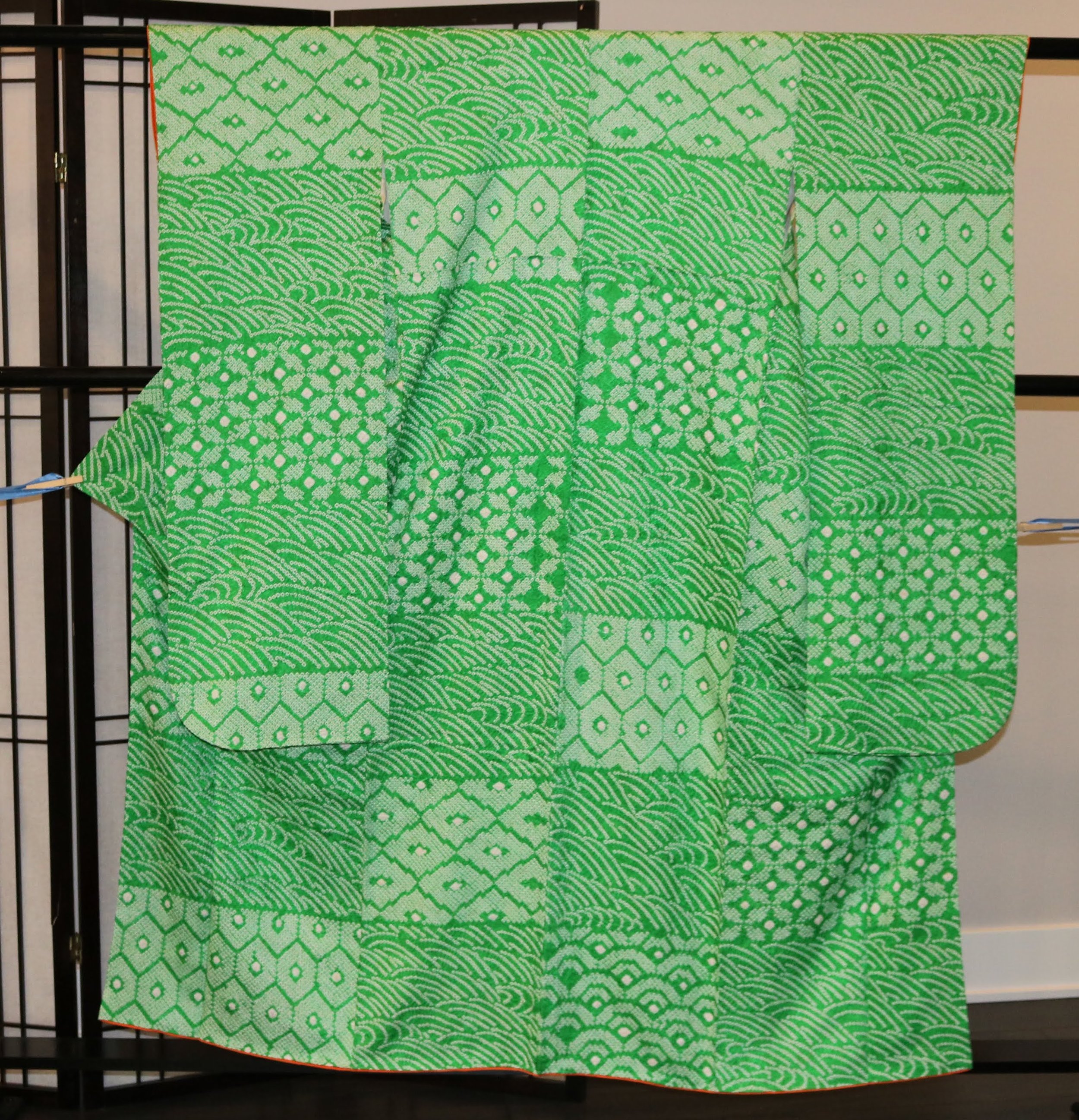 Shibori Furisode Kimono (New) - Green